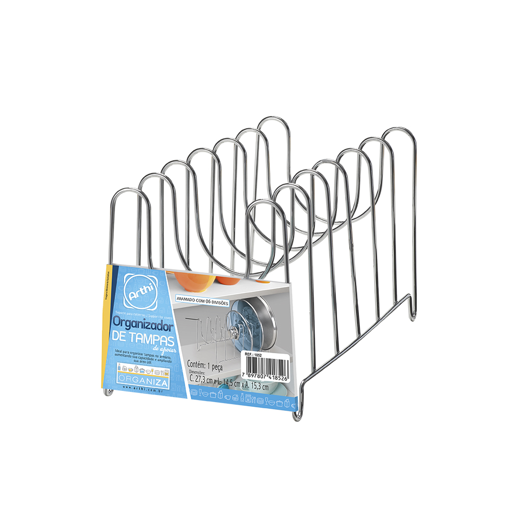 ORGANIZADOR DE TAMPAS DE PANELA INOX SUPORTE 6 DIVISÓRIAS