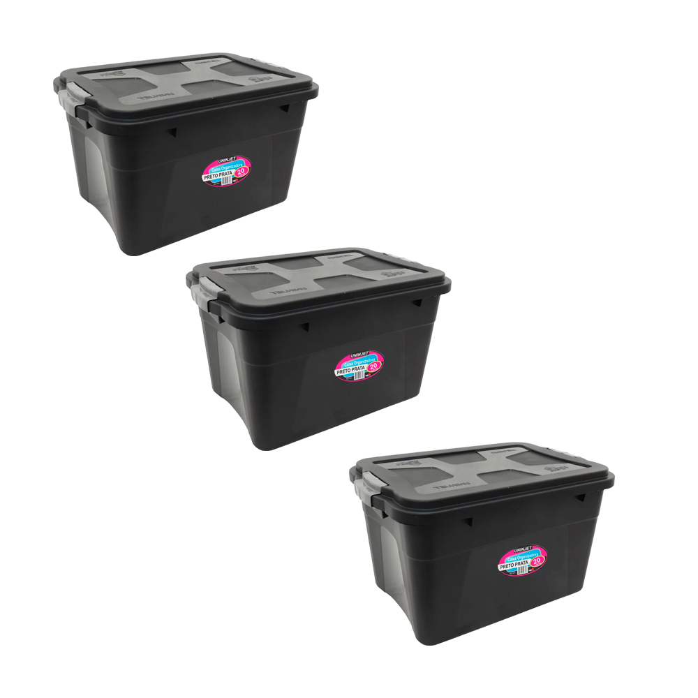 KIT 3 CAIXAS ORGANIZADORAS 20 LITROS