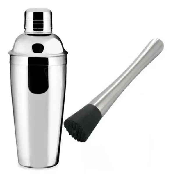 KIT COQUETELEIRA E SOCADOR PARA DRINK EM INOX COR: INOX