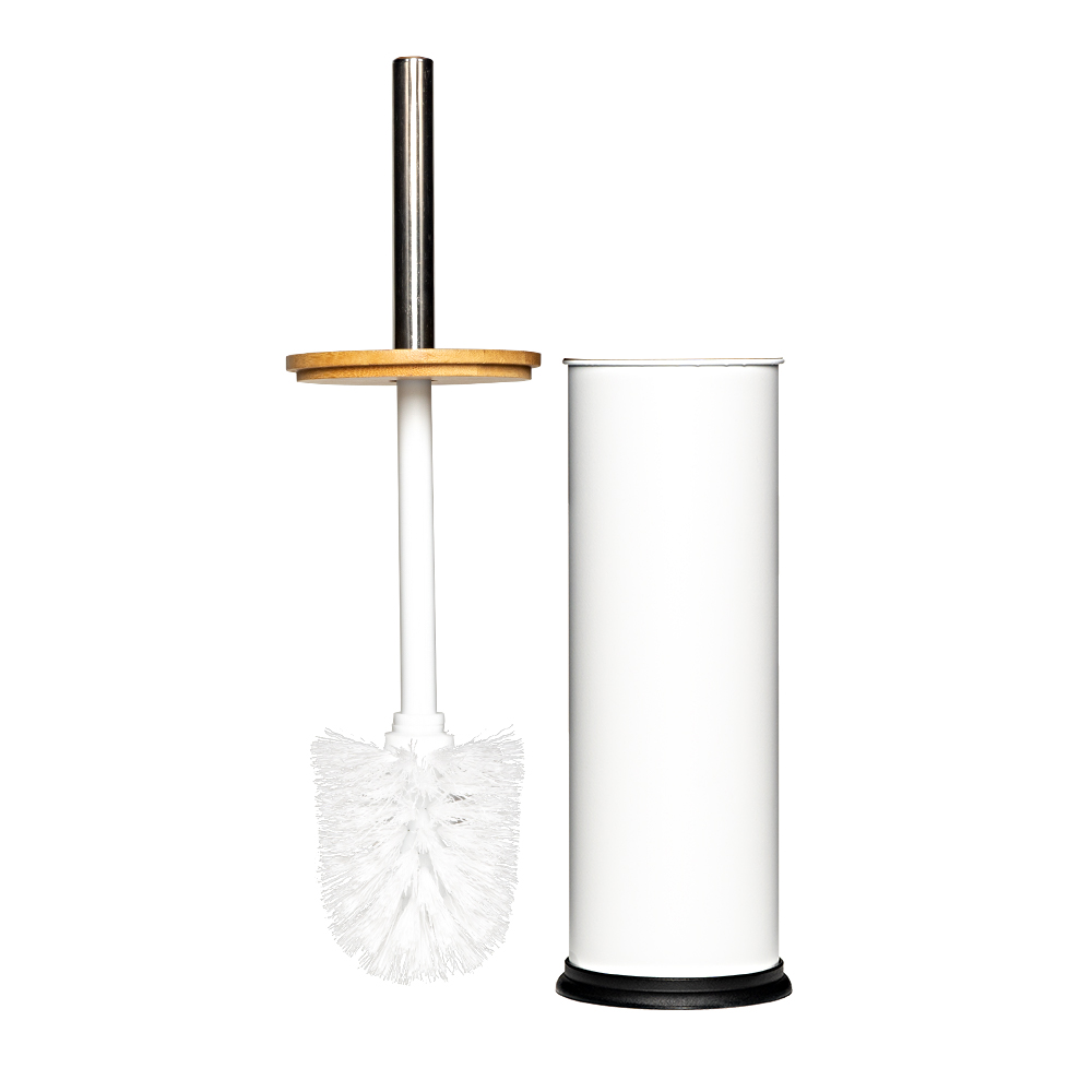 ESCOVA SANITARIA COM SUPORTE BRANCO E CABO COM BAMBOO