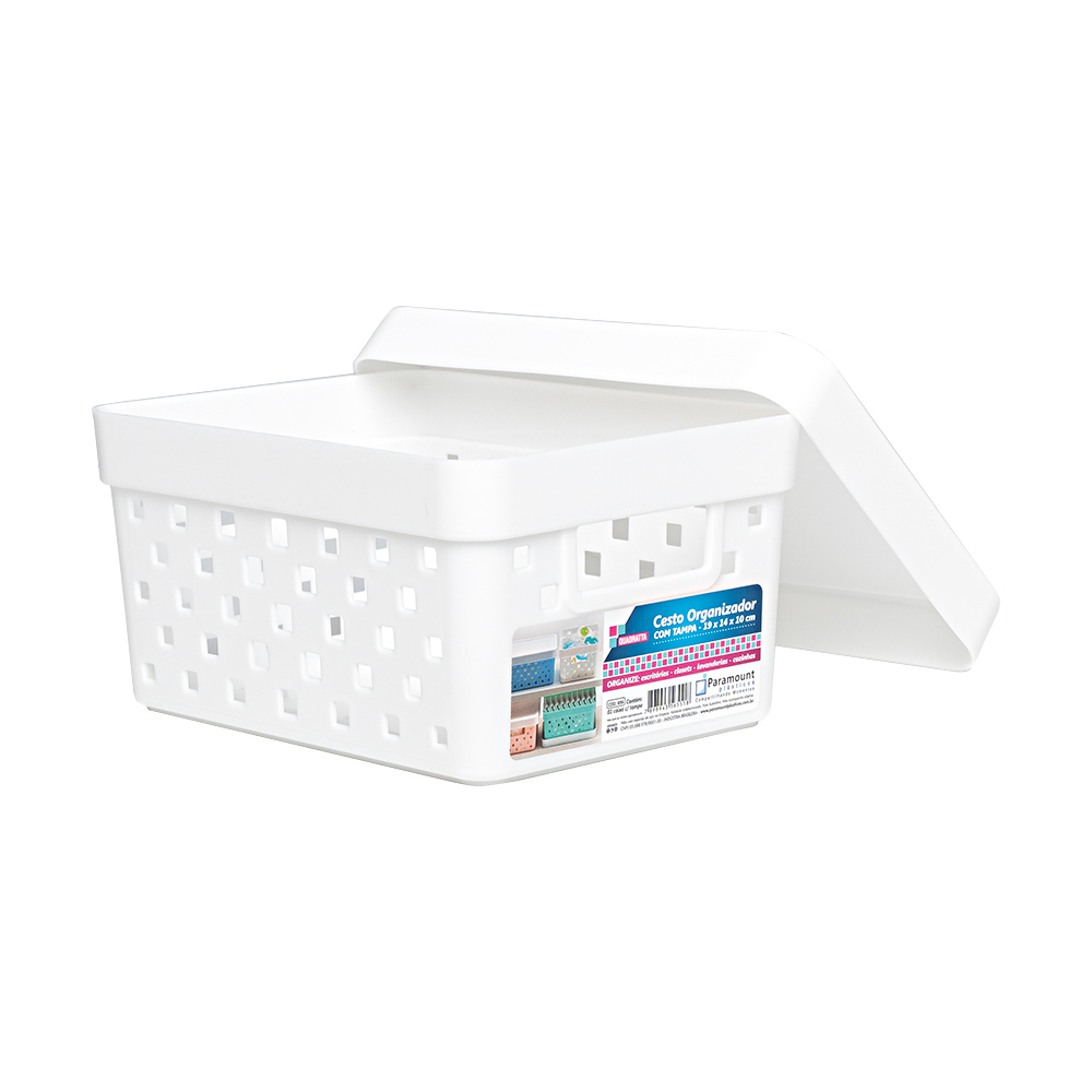 CESTO ORGANIZADOR COM TAMPA 19X14X10CM